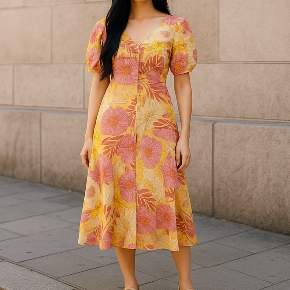 Dress Forum Spring Fling Vibrant Floral Button Down Maxi Dress size Large